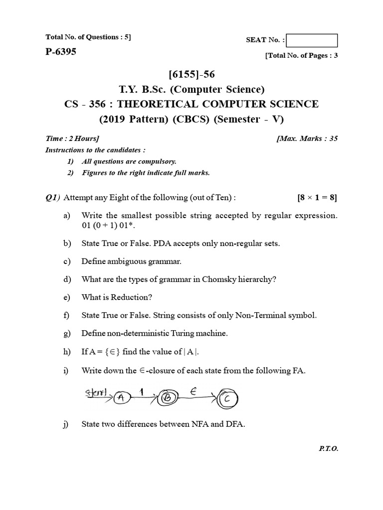 T.Y. B.Sc. Theoretical Computer Science Exam | PDF | Regular Expression ...