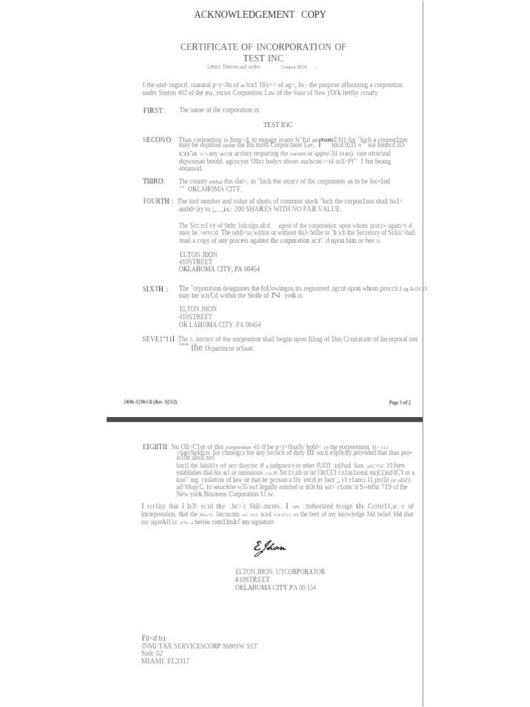 SL Usa Certificate of Incorporation | PDF