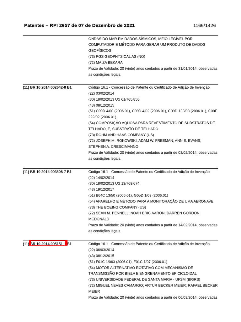 Patentes RPI 2657 - Dezembro 2021 | PDF
