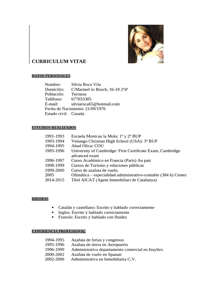 Curriculum Vitae de Silvia Roca Vila | PDF