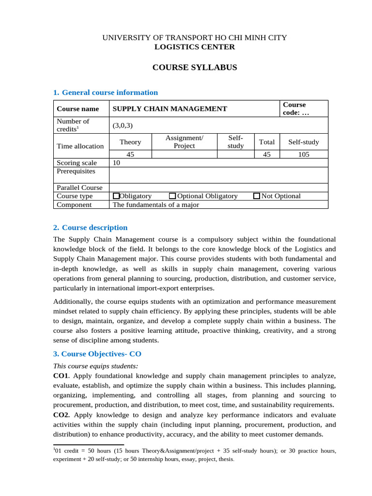 Supply Chain Management Course Syllabus | PDF | Educational Assessment ...