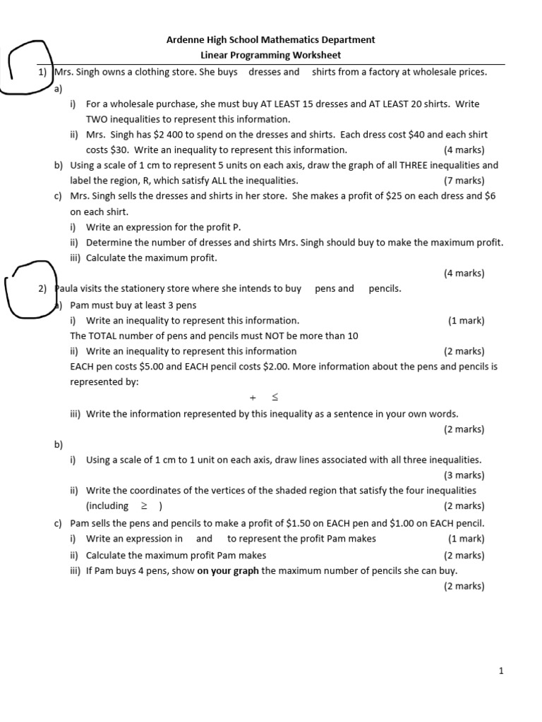 Linear Programming Worksheet 2023 | PDF | Mathematical Concepts ...