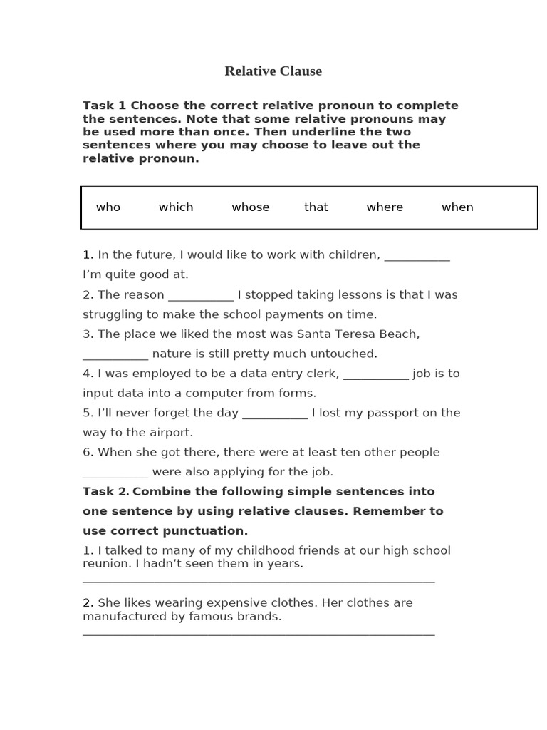 Relative Clauses Practice Exercises | PDF