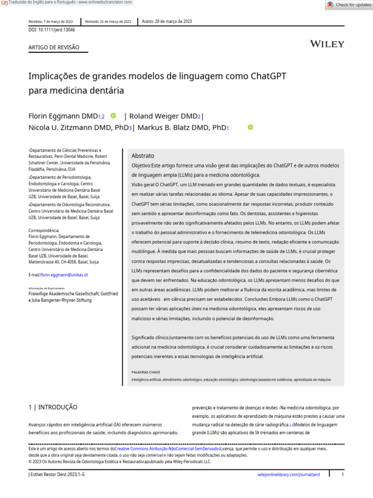 J Esthet Restor Dent - 2023 - Eggmann - Implications of Large Language ...