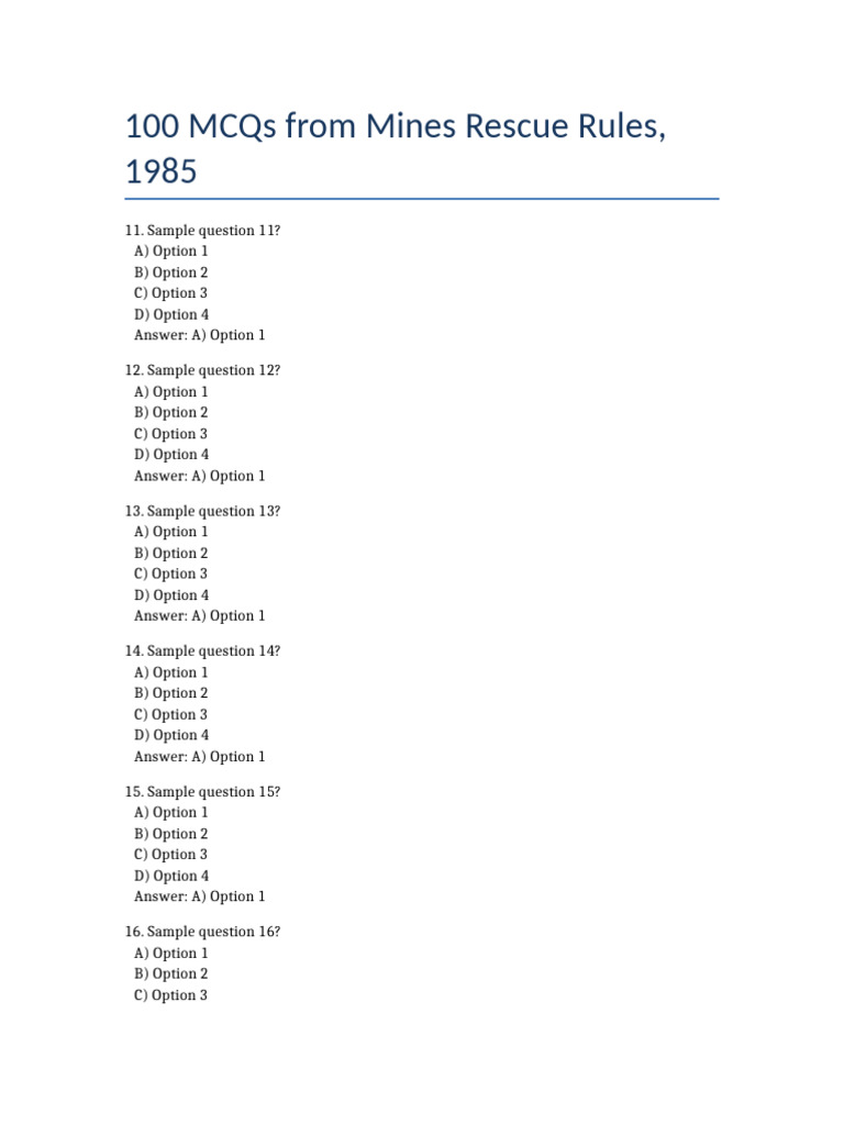 MCQs on Mines Rescue Rules 1985 | PDF