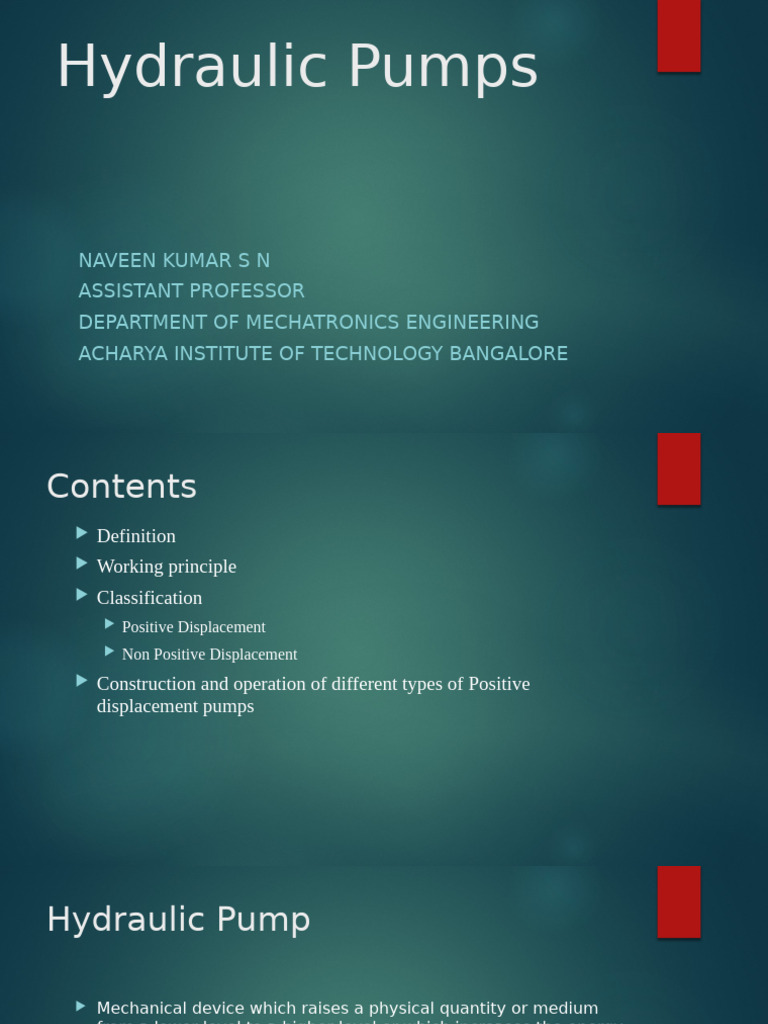 Overview of Hydraulic Pumps and Types | PDF | Pump | Continuum Mechanics