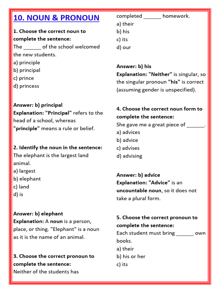 Noun and Pronoun Exercises | PDF | Plural | Grammatical Number