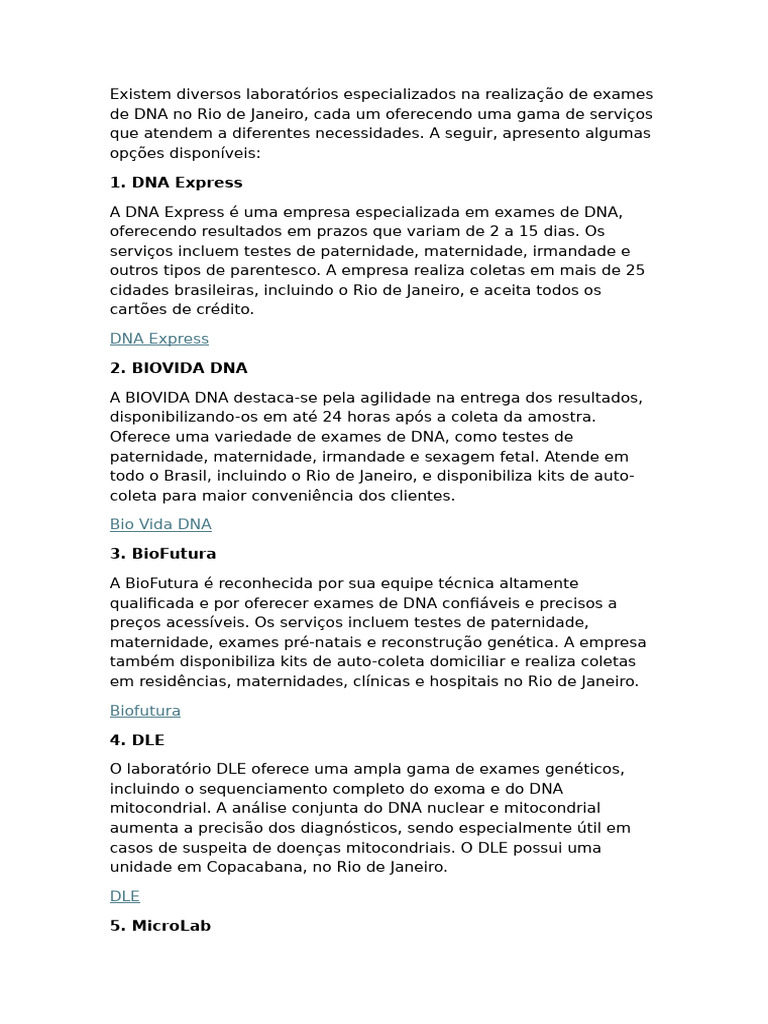 Exames de DNA no Rio de Janeiro | PDF | DNA mitocondrial | DNA