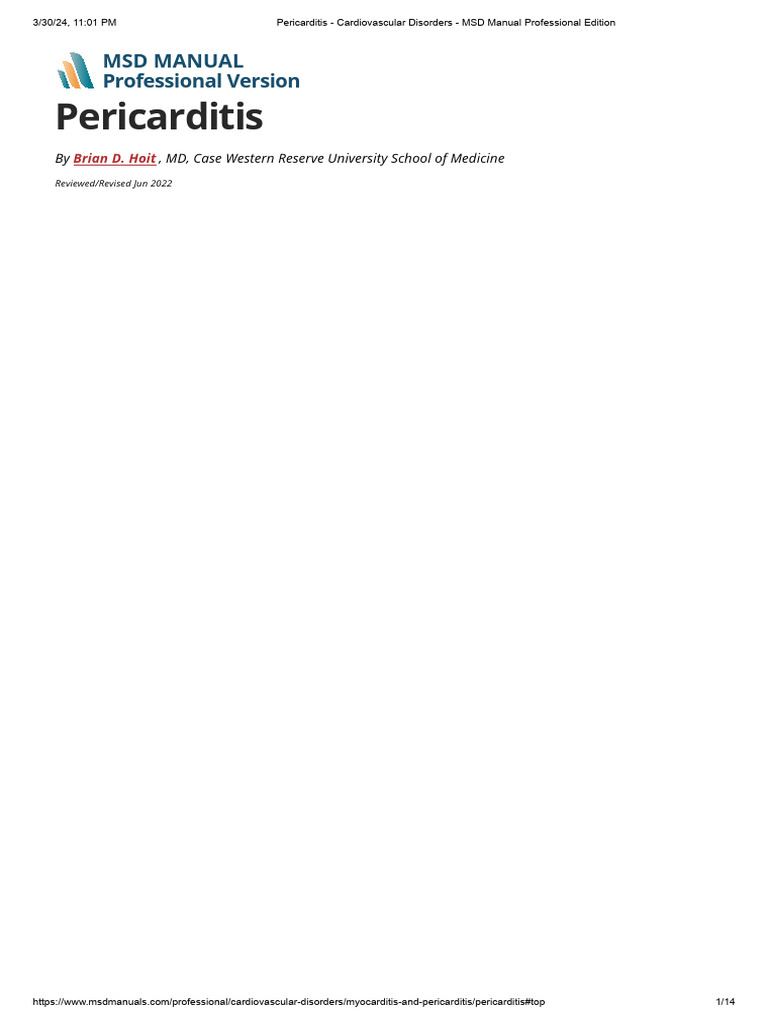 Overview of Pericarditis Causes and Treatment | PDF | Heart ...