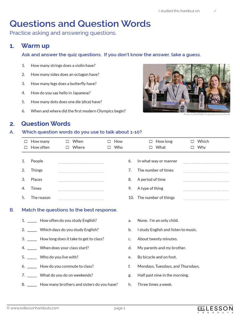 Questions and Question Words Practice | PDF | Verb | English Language