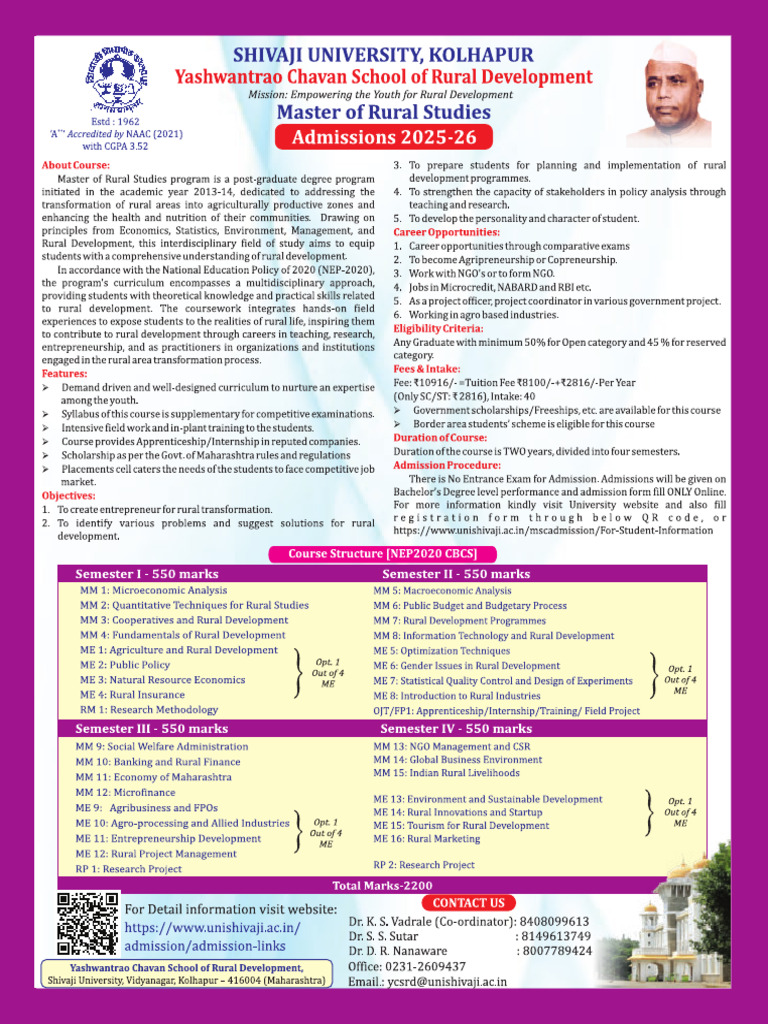 YCSRD - Master of Rural Studies Brochure - 2025 | PDF