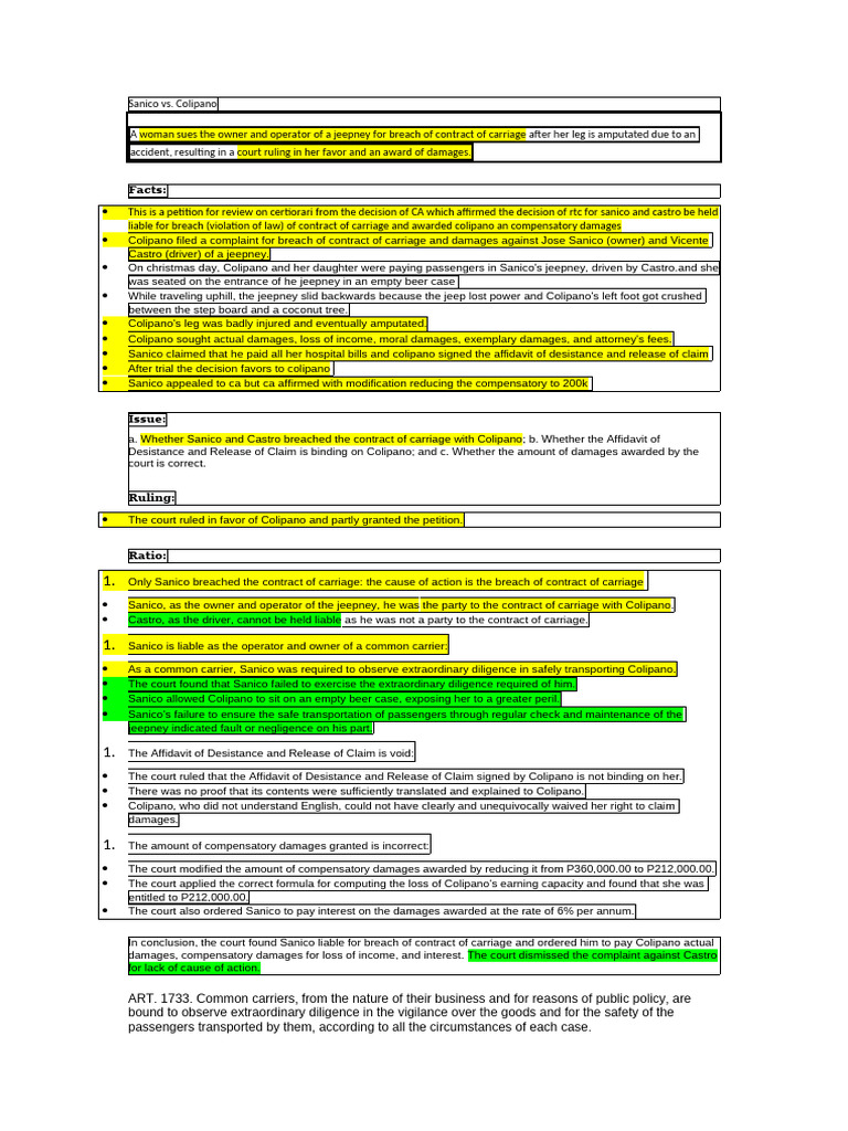 Sanico vs. Colipano: Breach of Contract Ruling | PDF | Damages | Legal ...