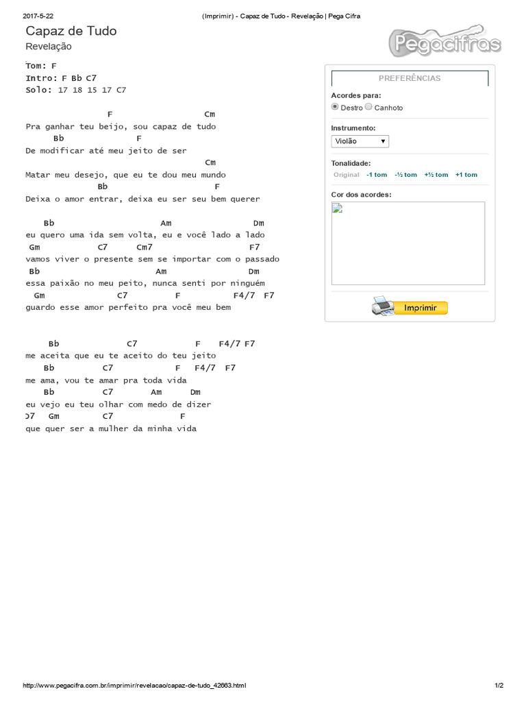 Cifra: Capaz de Tudo - Revelação | PDF | Amor