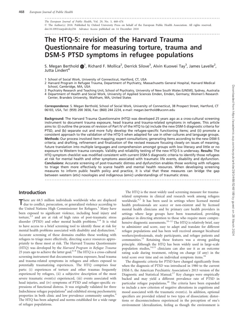 HTQ-5: Revised Trauma Screening Tool | PDF | Psychological Trauma ...