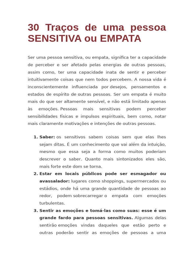 Traços de Pessoas Empatas e Sensitivas | PDF | Pensamento | Emoções