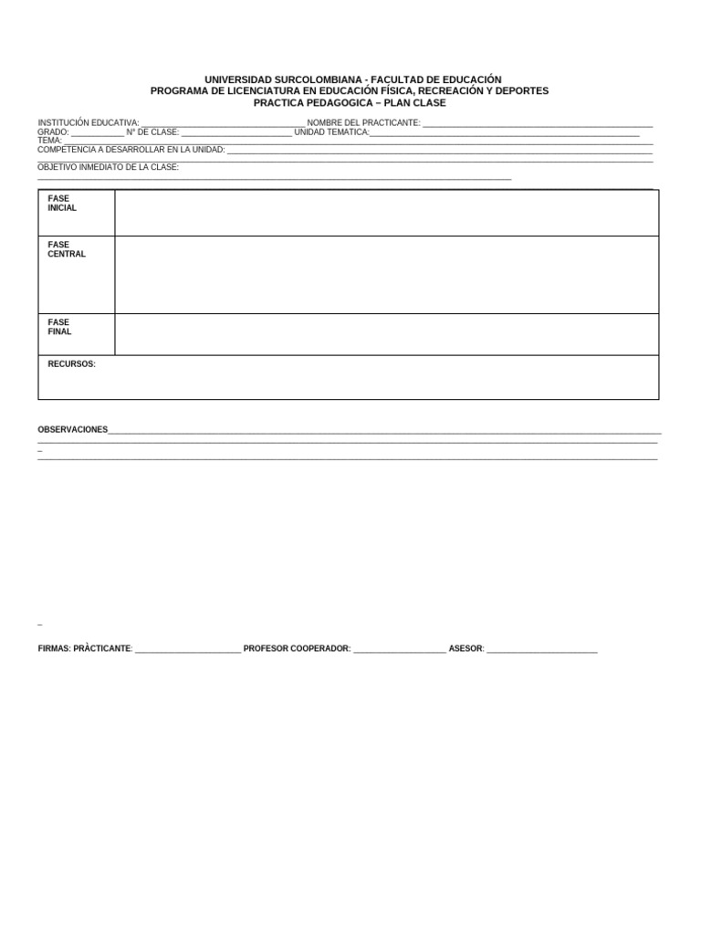 FORMATO PLAN CLASE Practica | PDF