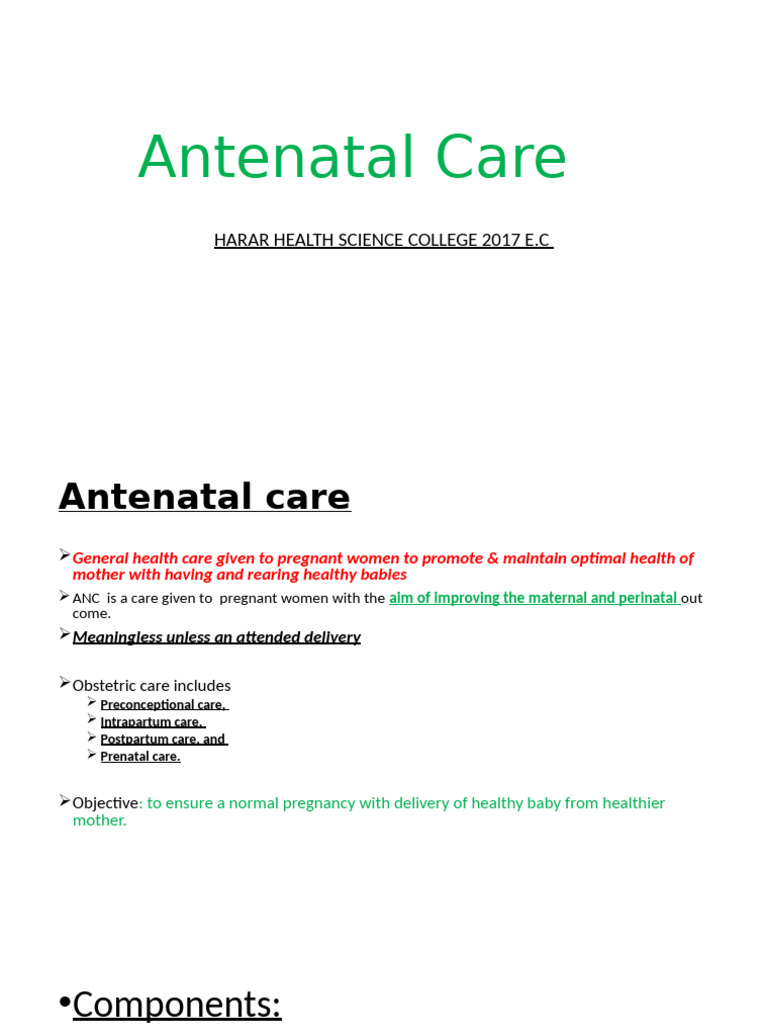 Comprehensive Antenatal Care Guide | PDF | Pregnancy | Childbirth