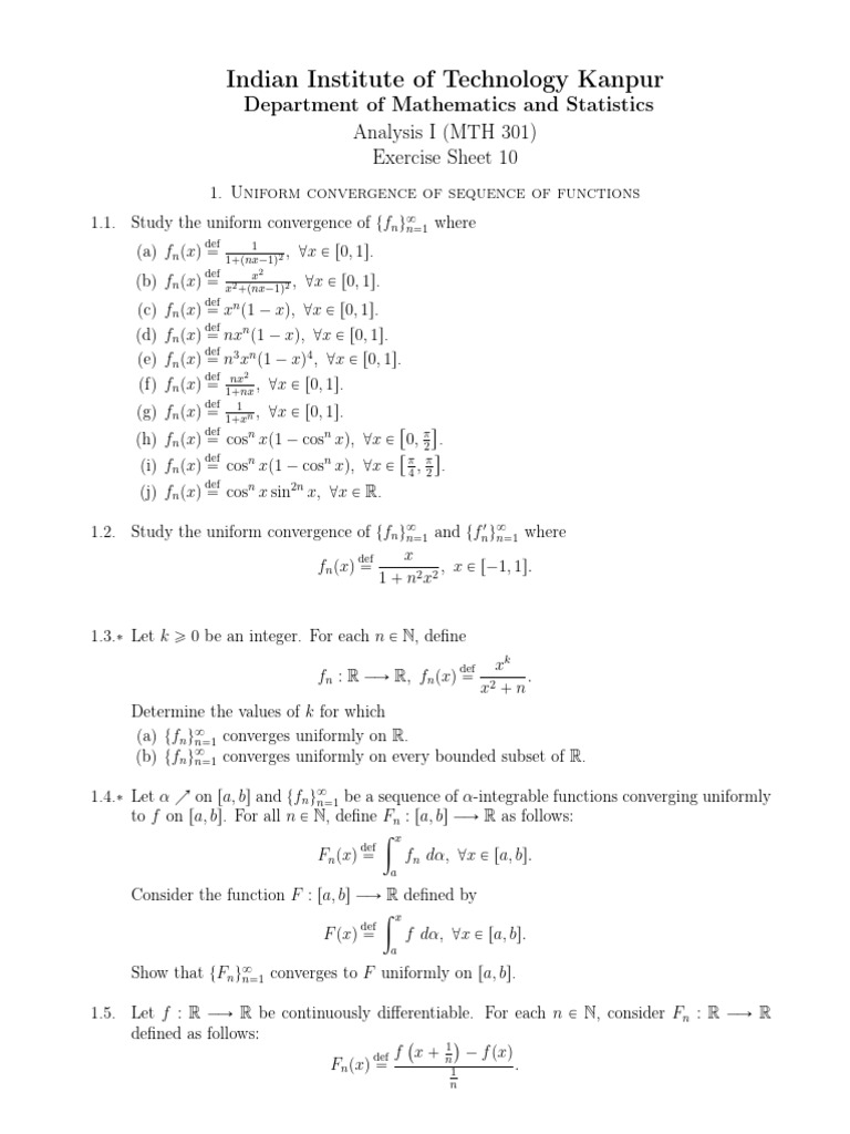 MTH 301 Exercise Sheet 10: Uniform Convergence | PDF | Norm ...
