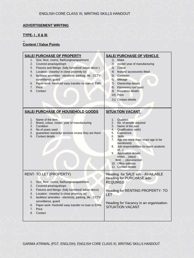 Advertisement Writing | PDF