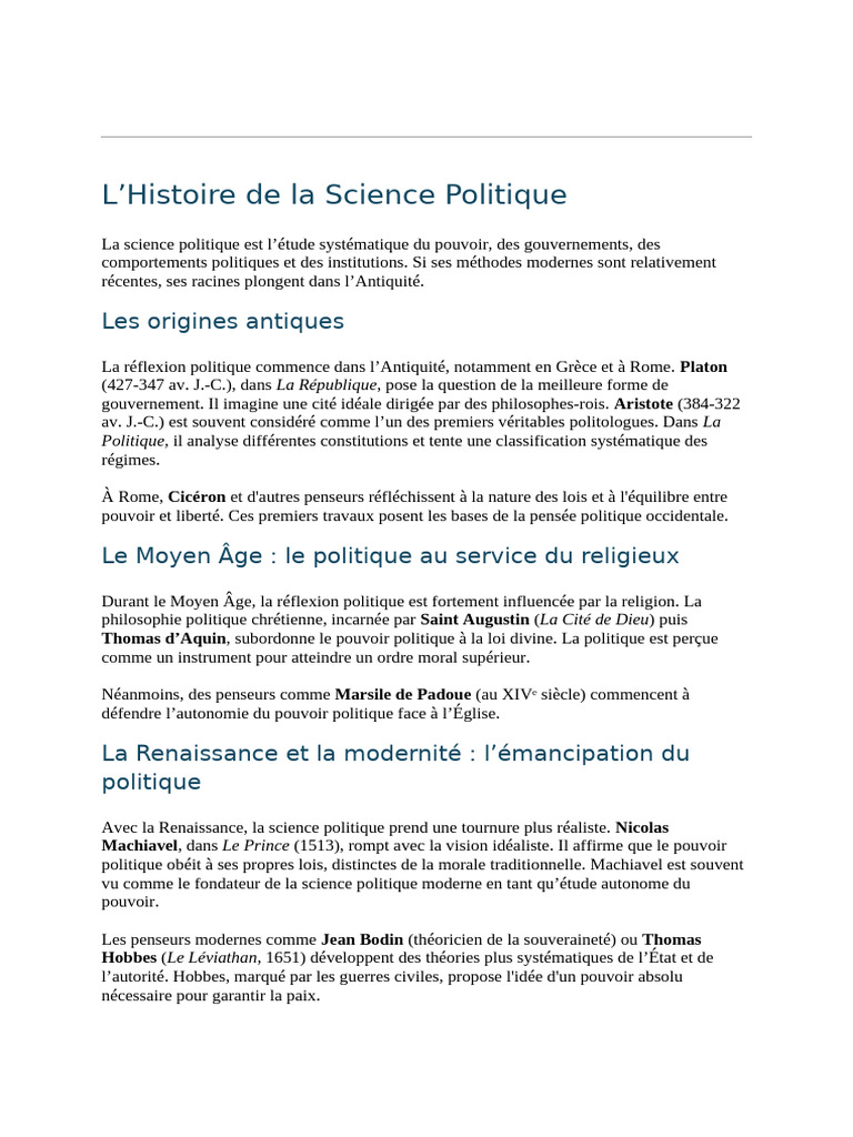 Histoire de la Science Politique | PDF | Sciences politiques | Science