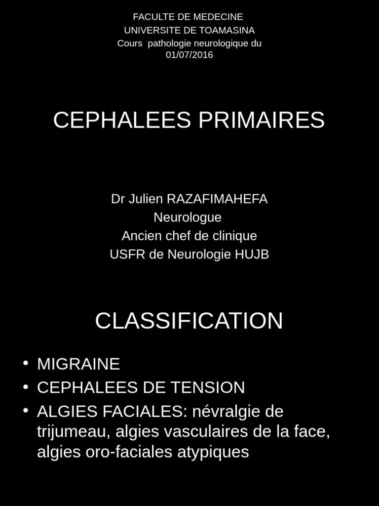 Classification des céphalées primaires | PDF | Spécialités médicales ...