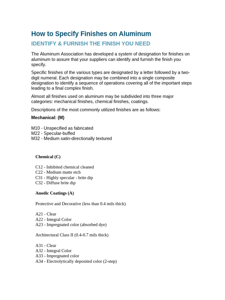 Specifying Aluminum Finishes Guide | PDF