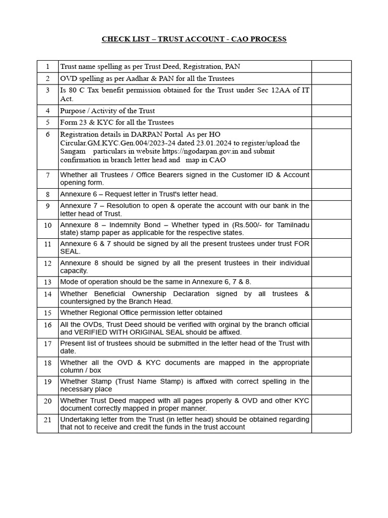 Check List-Trust CAO Process - 250419 - 121820 | PDF