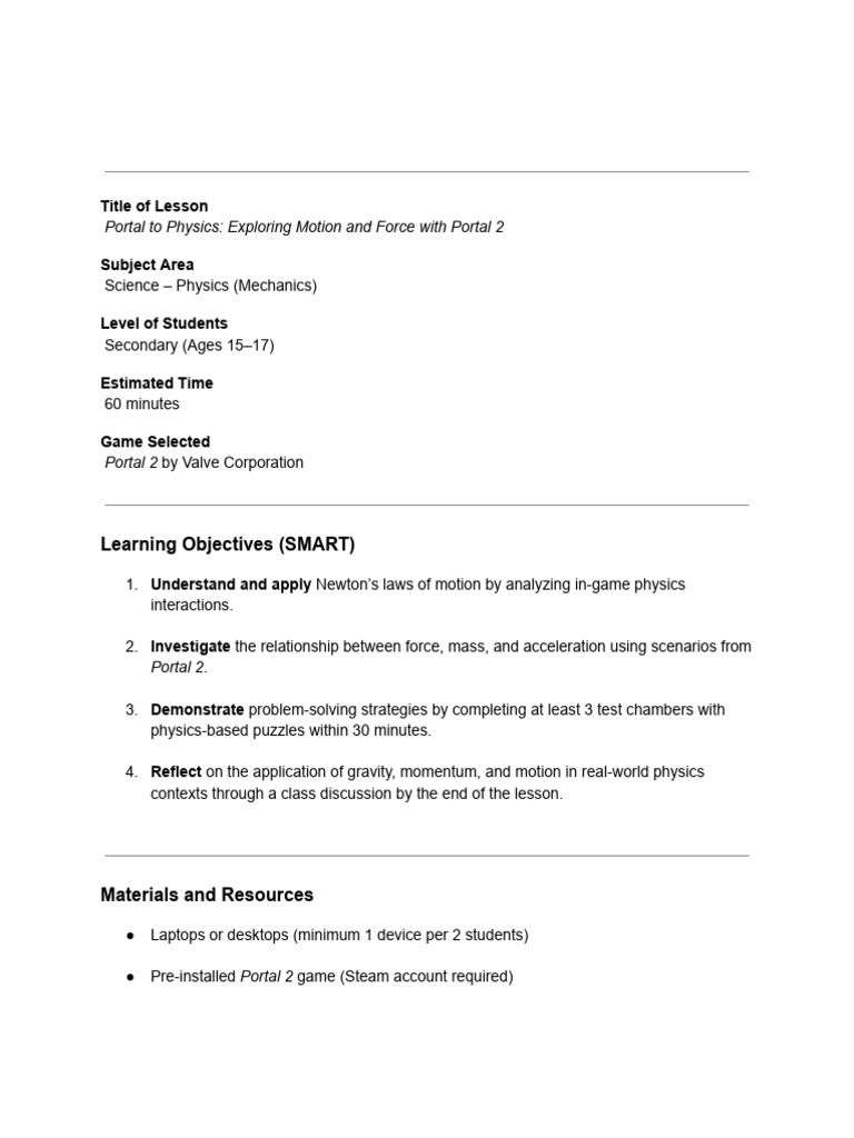 Lesson Plan | PDF | Force | Educational Assessment
