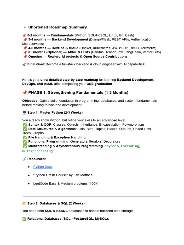 Backend Development & DevOps Roadmap | PDF | Cloud Computing | Postgre Sql