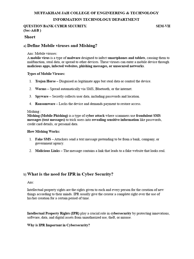 Cyber Security Question Bank for IT Students | PDF | Denial Of Service ...