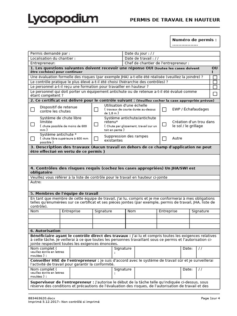 Permis de Travail en Hauteur | PDF