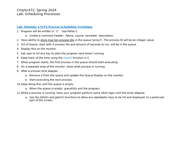 Lab Sim ProcessScheduling Reqts | PDF