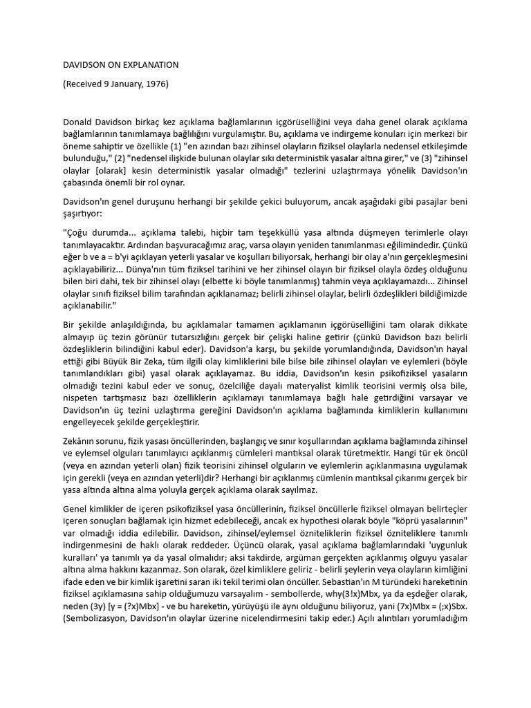 Davidson On Explanation | PDF