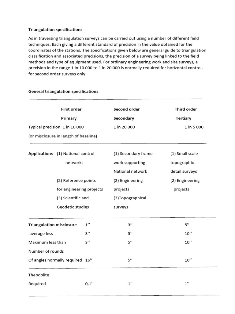 Triangulation Specifications and Precision | PDF