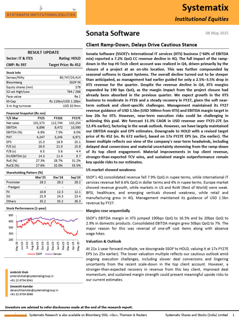 Systematix Sees 13% UPSIDE in Sonata Software Client Ramp Down | PDF ...
