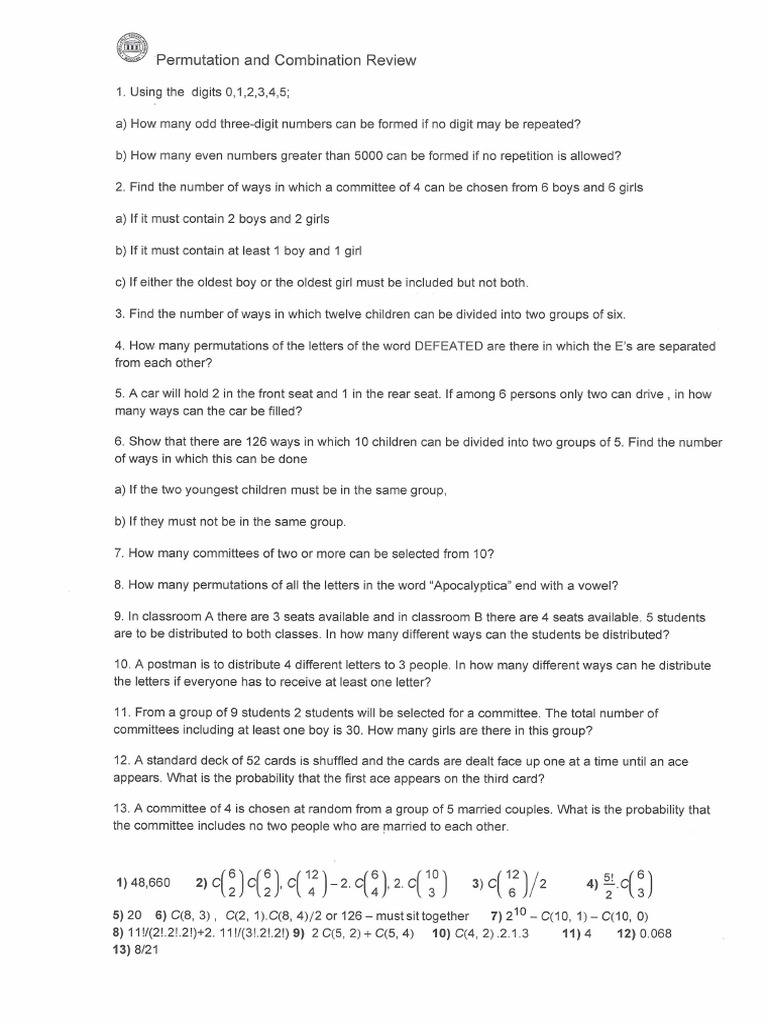 2) Combinations - and - Permutations - W - Answers | PDF