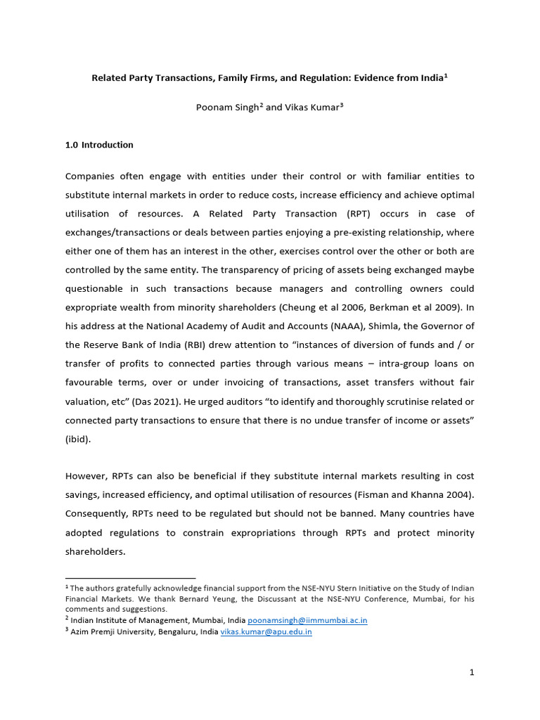 Impact of RPT Regulations in India | PDF | Audit | Reserve Bank Of India