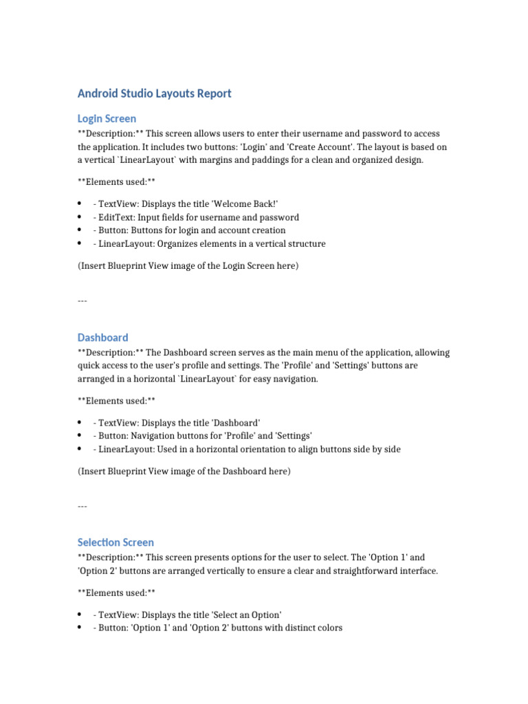 Android Studio Layouts Report | PDF
