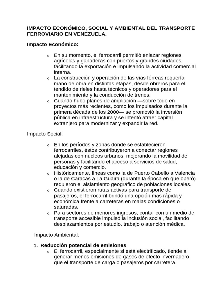 Impacto del Ferrocarril en Venezuela | PDF | Transporte | Transporte ...