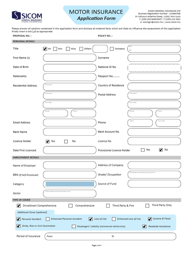 Motor Insurance Proposal Form | PDF | Insurance | Identity Document
