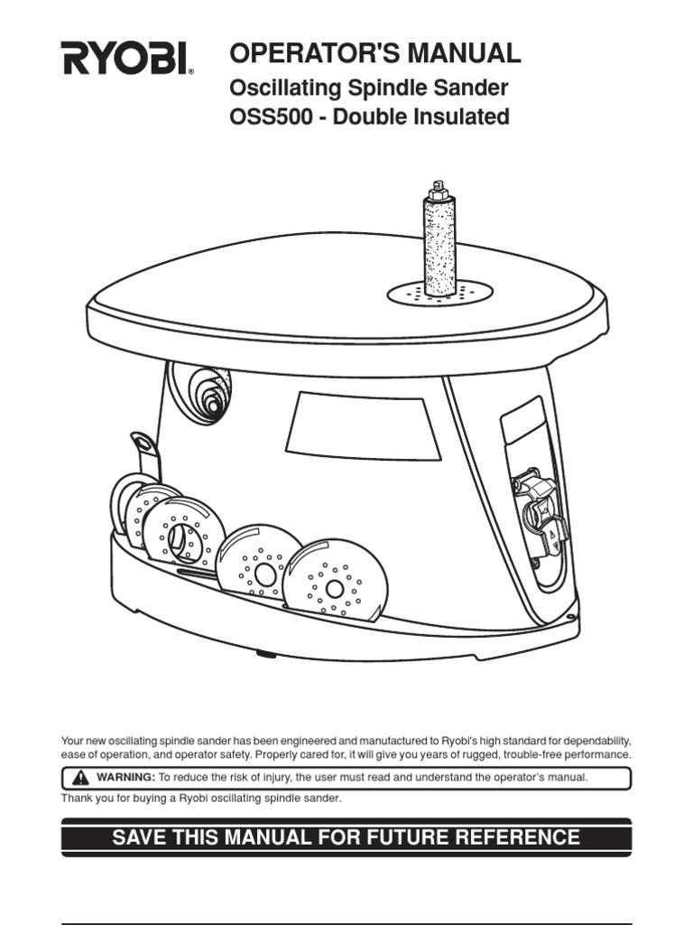 Ryobi OSS500 Oscillating Spindle Sander Owners Manual PDF Insulator