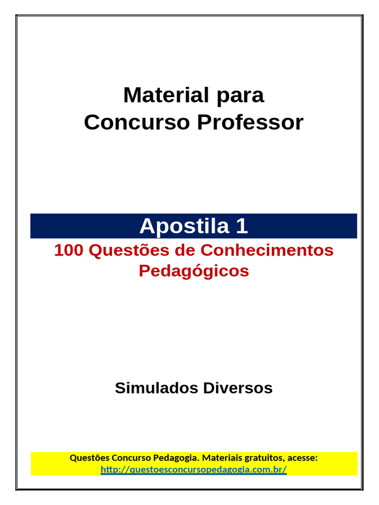 Questões para Concurso de Pedagogia | PDF | Pedagogia | Aprendizado