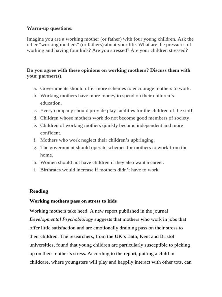 Impact of Working Mothers' Stress on Kids | PDF | Stress (Biology ...
