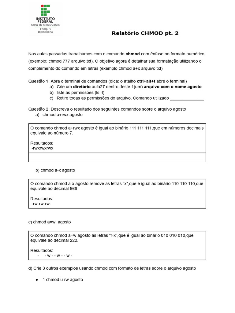 Comandos CHMOD: Formato de Letras | PDF