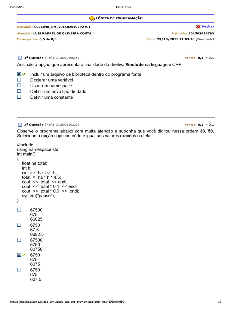 Simulado de Lógica de Programação C++ | PDF | Programação de ...