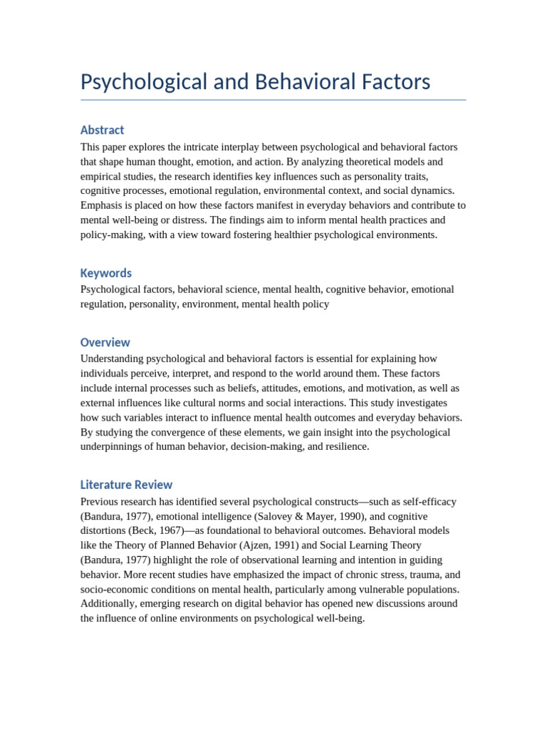 Psychological_and_Behavioral_Factors | PDF | Psychology | Mental Health