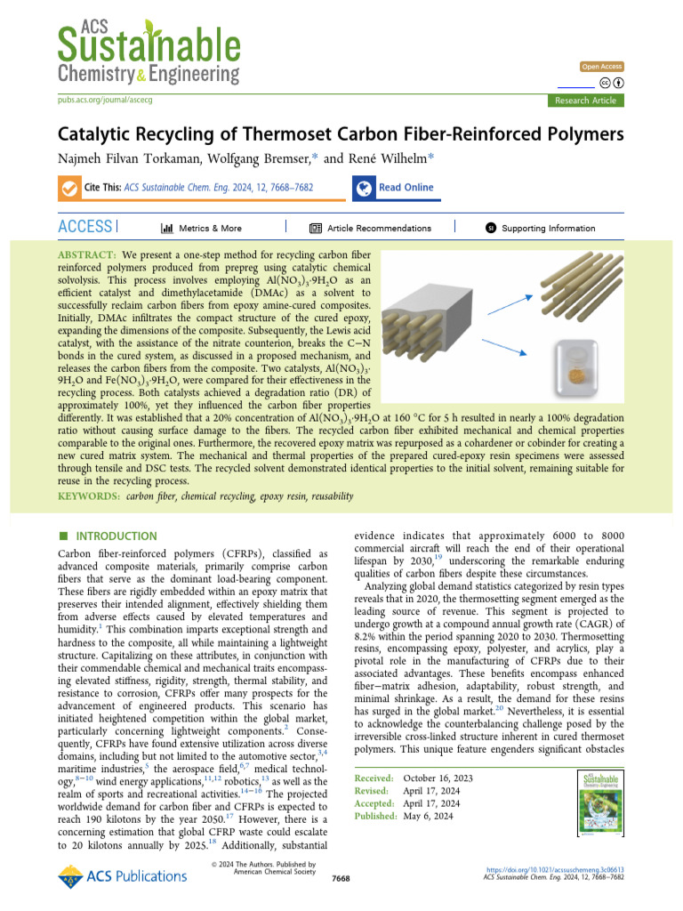 Catalytic Recycling of Carbon Fibers | PDF | Composite Material | Epoxy
