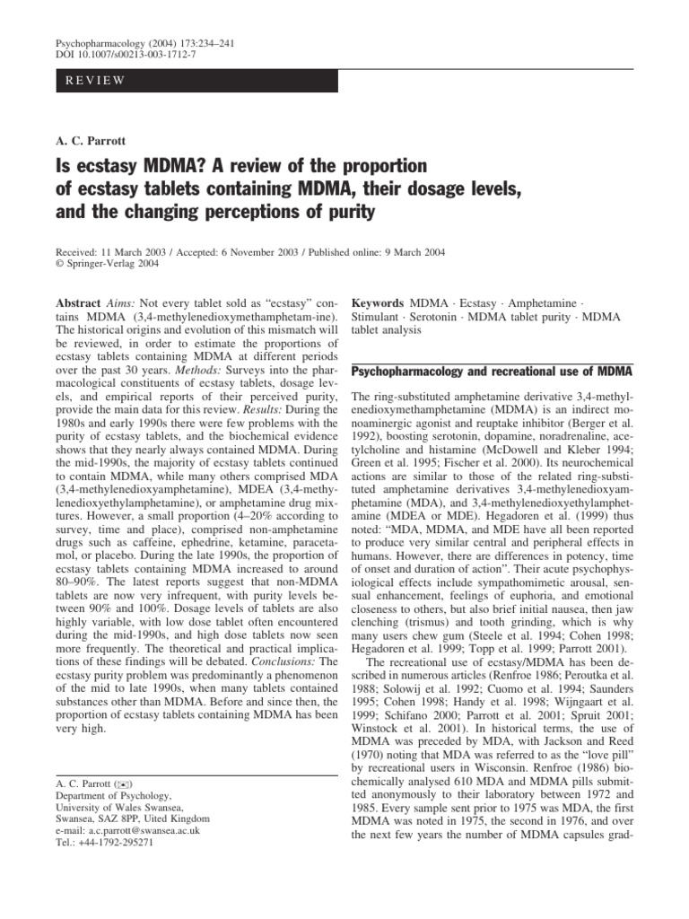 Is Ecstasy MDMA? A Review of The Proportion of Ecstasy Tablets ...