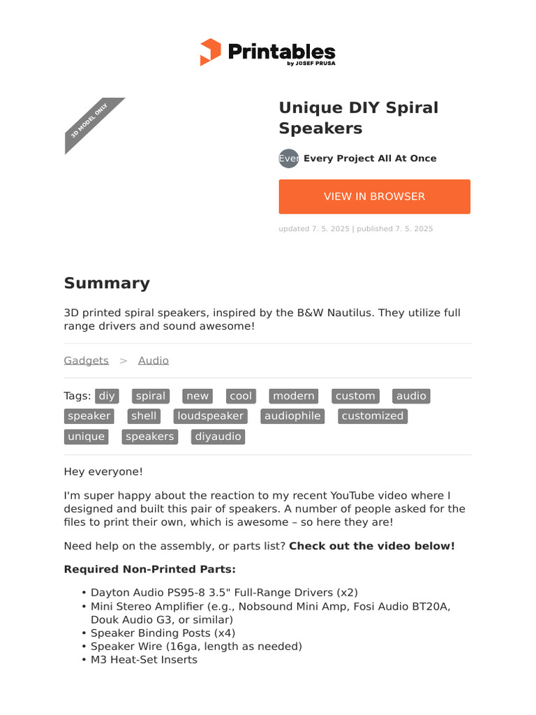 DIY Spiral Speakers with Full-Range Drivers | PDF | Loudspeaker | Recording