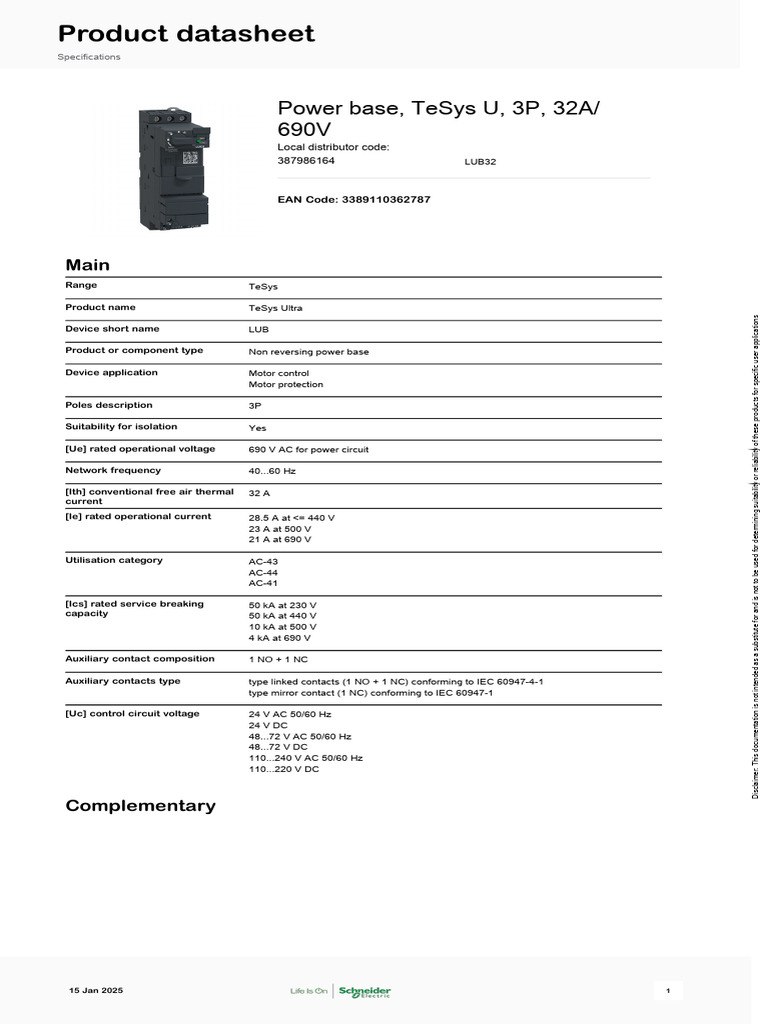 TeSys Ultra 3P 32A Power Base Specs | PDF | Electrical Engineering ...